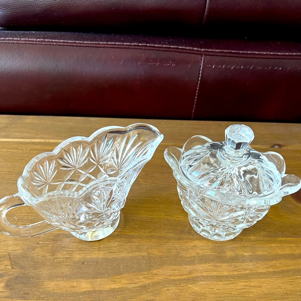 Shannon crystal creamer and covered sugar. Excellent pre owned condition .
